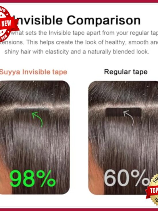Hand-Tied Invisible Tape-In Hair Extensions 14 Inch Straight 20 Pieces